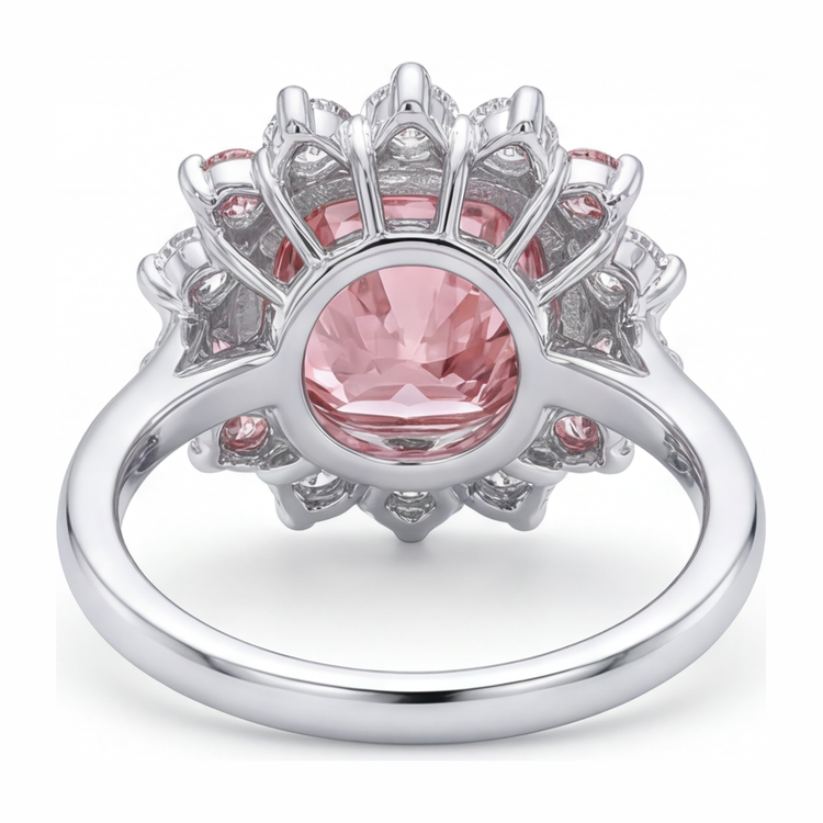 Bague Halo avec diamant rose fantaisie de 5,5 carats de laboratoire taille coussin en Or Blanc 14 carats