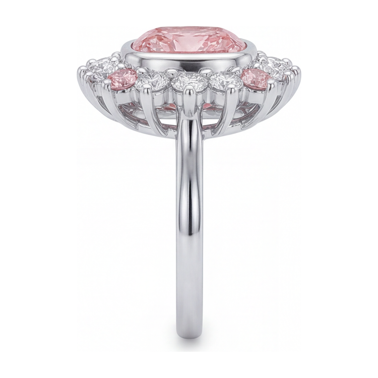 Bague Halo en Or Blanc 14K avec Diamant Rose Fantaisie de Laboratoire de 5,5 Carats Taille Coussin