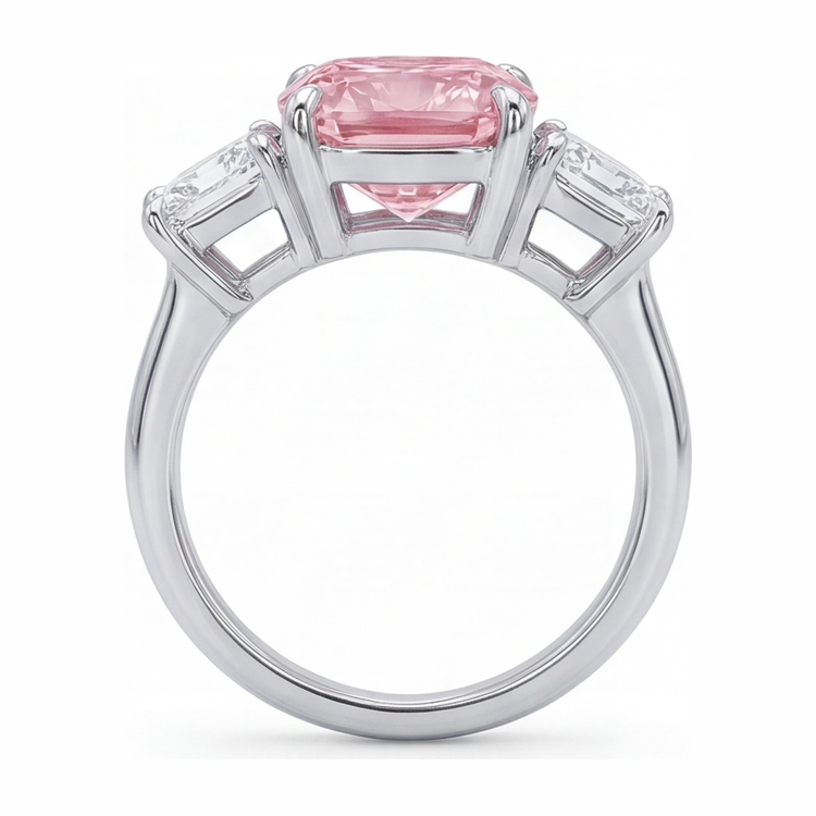 Bague de Fiançailles Rose avec Diamant Coussin de Laboratoire de 5,5 Carats Trois Pierres en Or Blanc 14 Carats