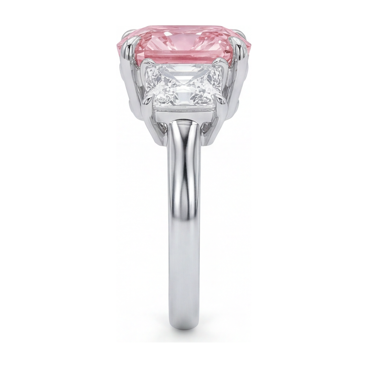 Bague de Fiançailles Rose avec Diamant Coussin de Laboratoire de 5,5 Carats Trois Pierres en Or Blanc 14 Carats