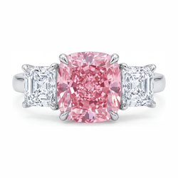 Bague de Fiançailles Trois Pierres en Or Blanc 14 Carats avec Diamant Coussin Rose de 5,5 Carats de Laboratoire
