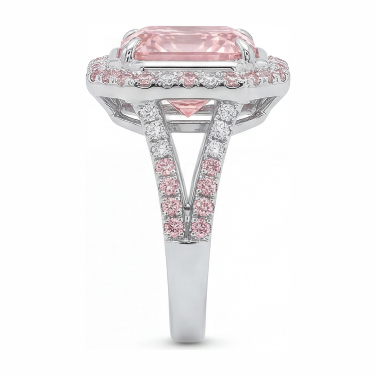 Bague de Fiançailles Rose avec Diamant Radiant de Laboratoire de 5,5 Carats, Halo et Anneau Fendu en Or Blanc 14 Carats