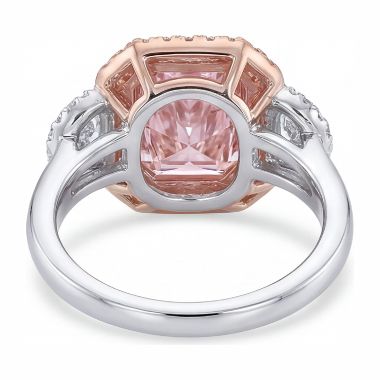 Bague de Fiançailles Diamant Rose de laboratoire 5,5 Carats Radiant Halo Anneau Simple en Or Blanc 14K