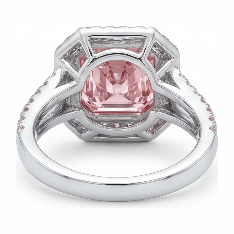 Bague de Fiançailles Rose Diamant Radiant de laboratoire 5,5 Carats Halo Anneau Fendu Or Blanc 14 Carats