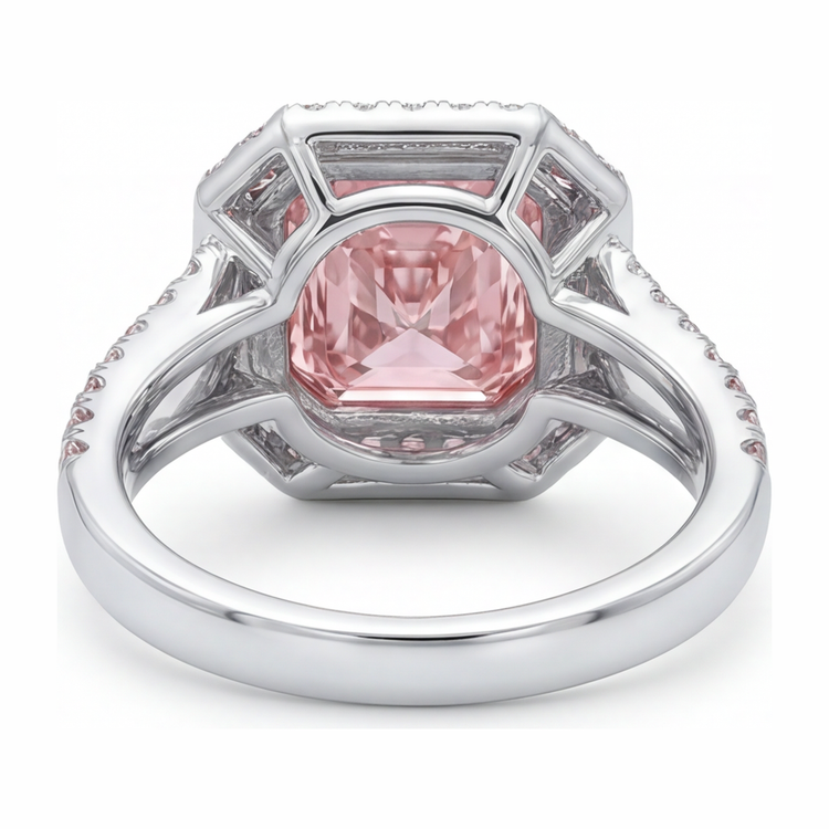 Bague de Fiançailles Rose Diamant Radiant de laboratoire 5,5 Carats Halo Anneau Fendu Or Blanc 14 Carats