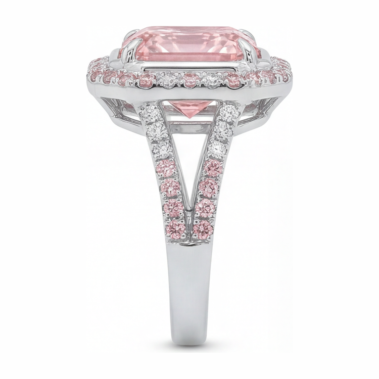 Bague de Fiançailles Rose avec Diamant Radiant de Laboratoire de 5,5 Carats, Halo et Anneau Fendu en Or Blanc 14 Carats