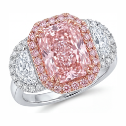 Bague de Fiançailles Diamant Rose de Laboratoire 5,5 Carats Taille Radiant Halo Anneau Simple Or Blanc 14 Carats