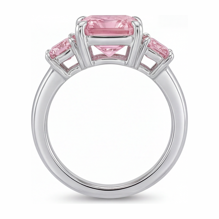Bague de Fiançailles Diamant Rose de laboratoire 5,5 Carats Taille Radiant Trois Pierres Anneau Simple en Or Blanc 14K