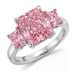 Bague de Fiançailles Diamant Rose de laboratoire 5,5 Carats Taille Radiant Trois Pierres Anneau Simple en Or Blanc 14K