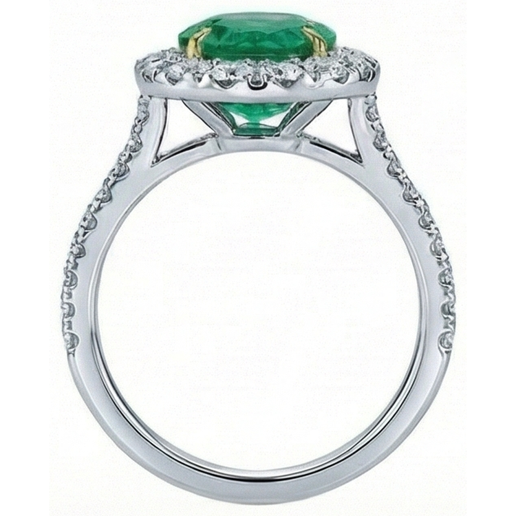 5.50 Carats Bague de Fiançailles Émeraude Verte Et Diamants Or Blanc 14K