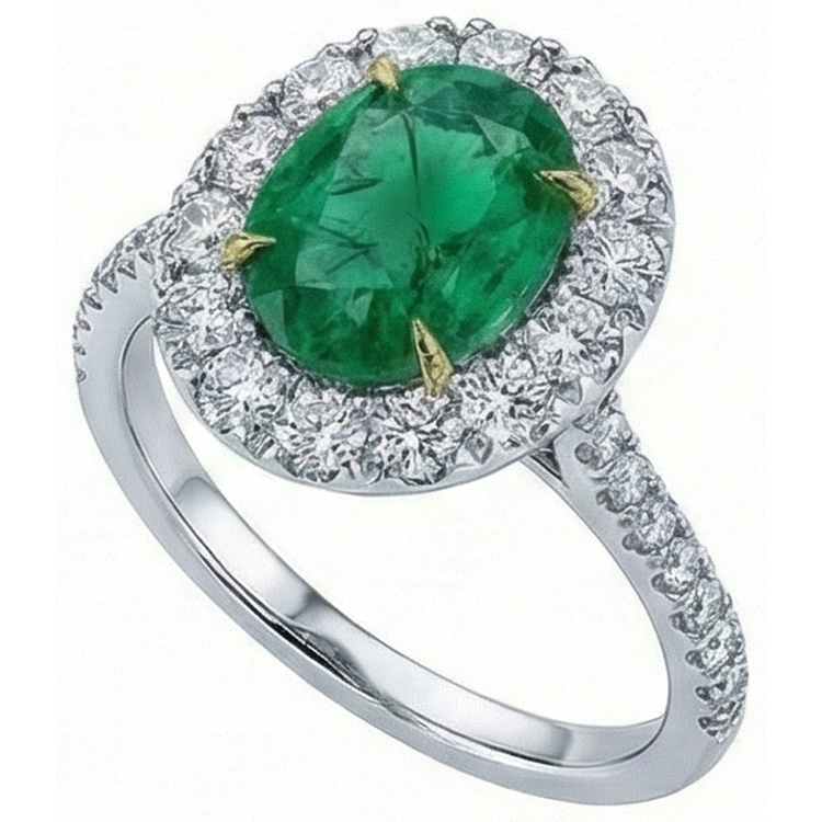 5.50 Carats Bague de Fiançailles Émeraude Verte Et Diamants Or Blanc 14K
