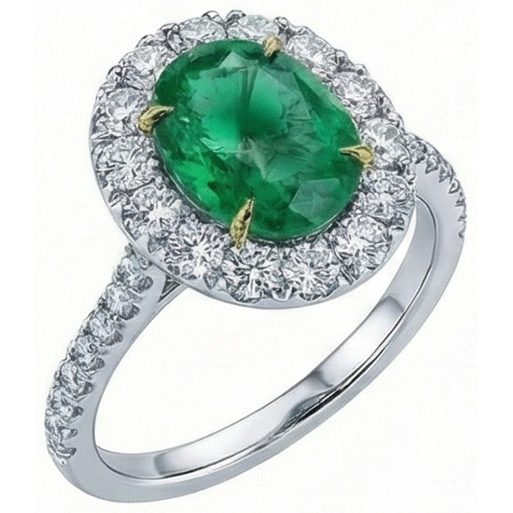5.50 Carats Bague de Fiançailles Émeraude Verte Et Diamants Or Blanc 14K
