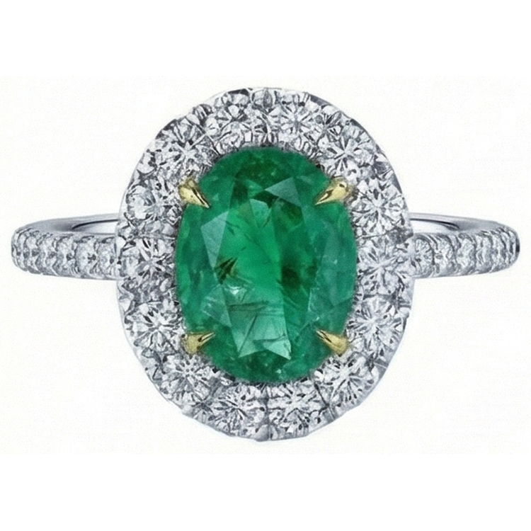 5.50 Carats Bague de Fiançailles Émeraude Verte Et Diamants Or Blanc 14K