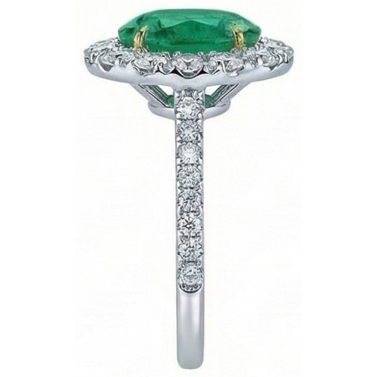 5.50 Carats Bague de Fiançailles Émeraude Verte Et Diamants Or Blanc 14K