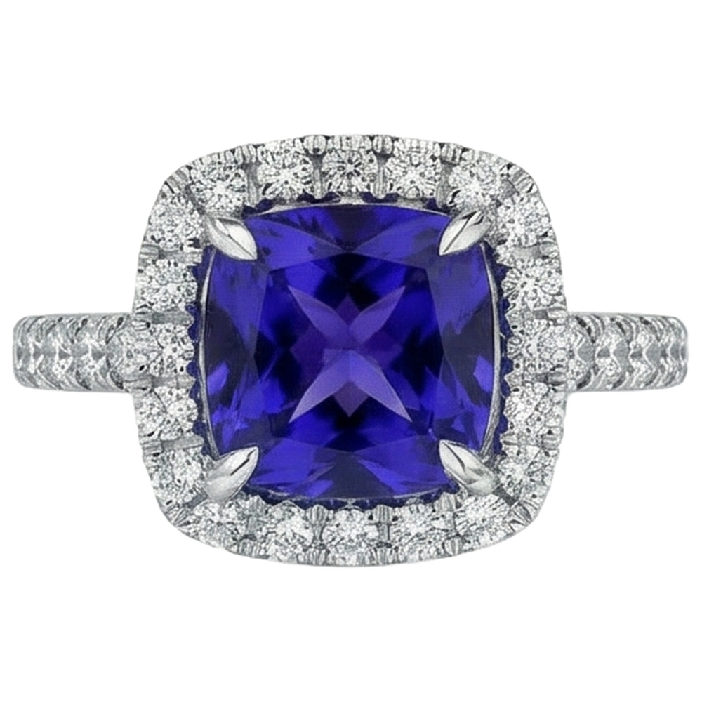 naturel cushion tanzanite 5.50carats bague angle de côté