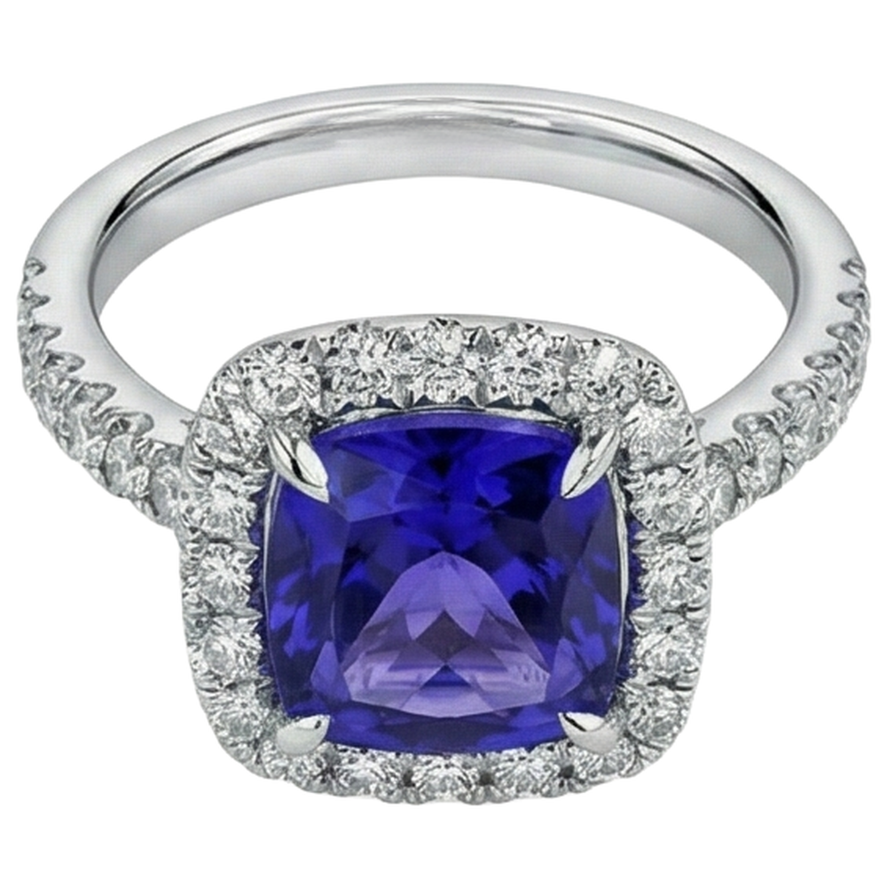 naturel cushion tanzanite 5.50carats bague vue de dessus