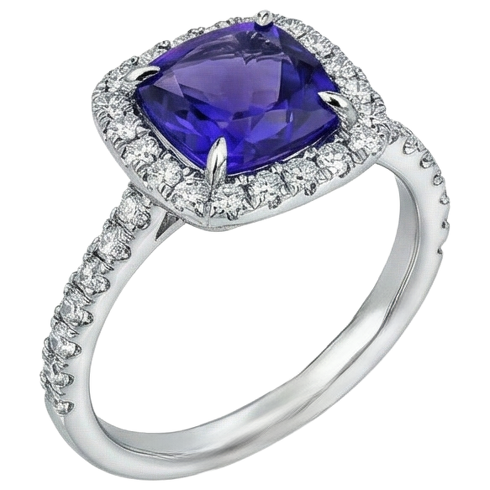 naturel cushion tanzanite 5.50carats bague vue de profil