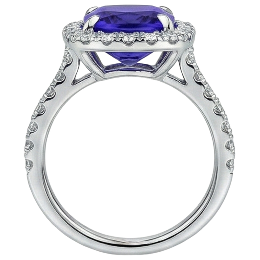 naturel cushion tanzanite 5.50carats bague sur blanc