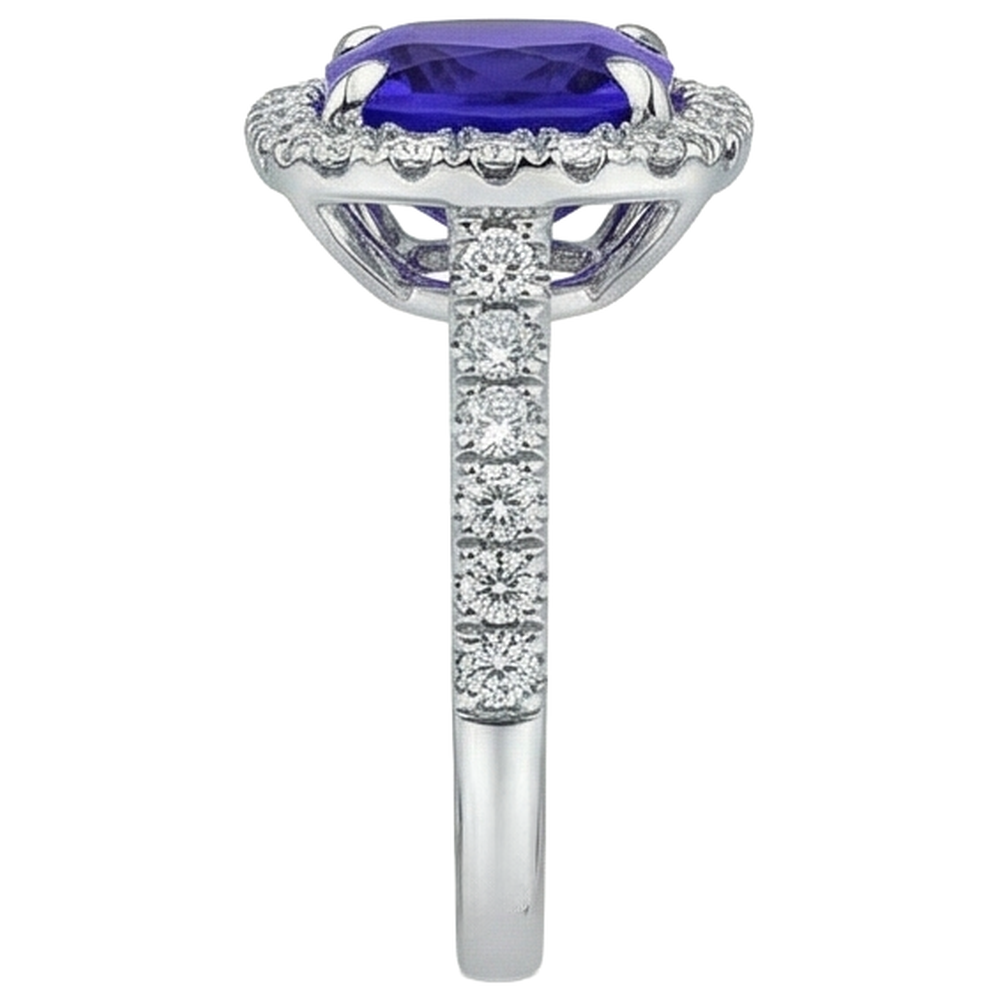 naturel cushion tanzanite 5.50carats bague avec accents diamants