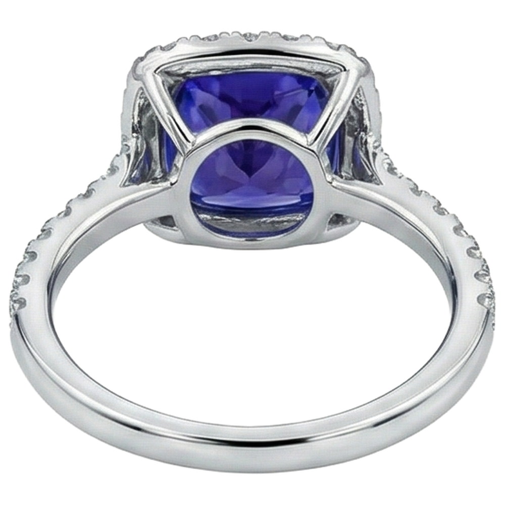 naturel cushion tanzanite 5.50carats bague détail anneau