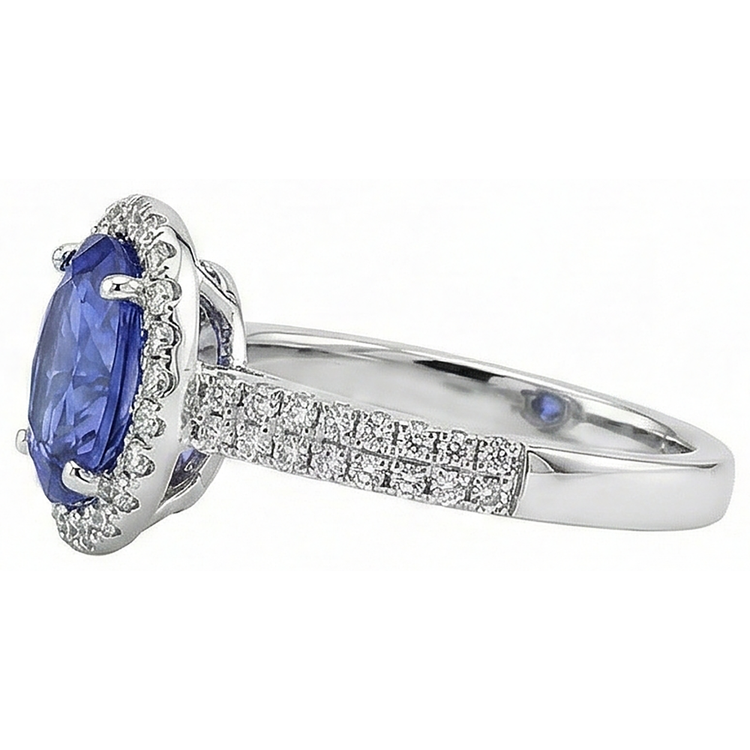 naturel round tanzanite 5.61carats bague vue de profil