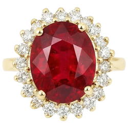 5.75 Carats Bague Rubis Rouge Et Diamants Or Jaune 14K