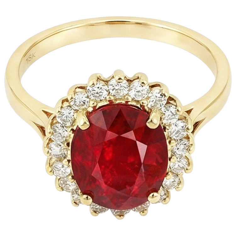 5.75 Carats Bague Rubis Rouge Et Diamants Or Jaune 14K