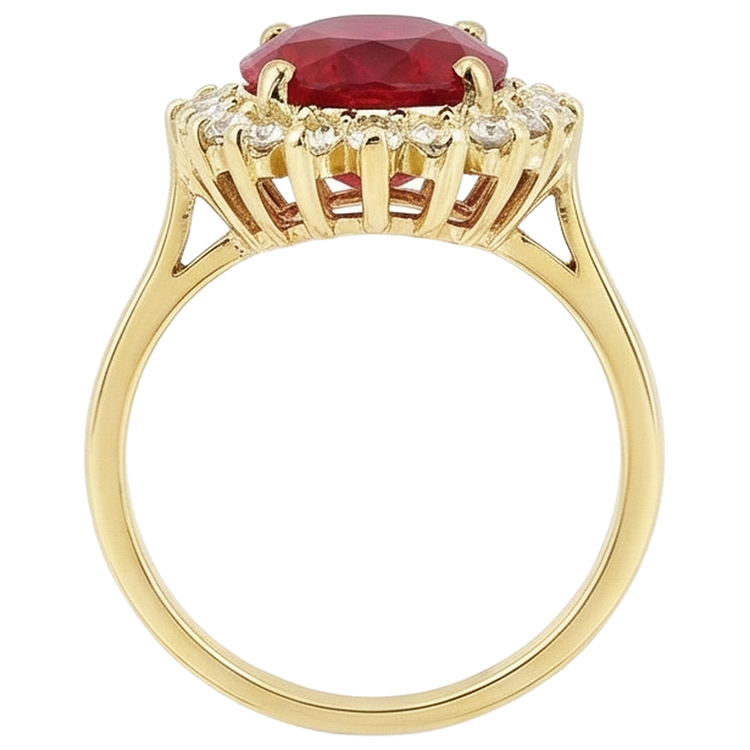 5.75 Carats Bague Rubis Rouge Et Diamants Or Jaune 14K