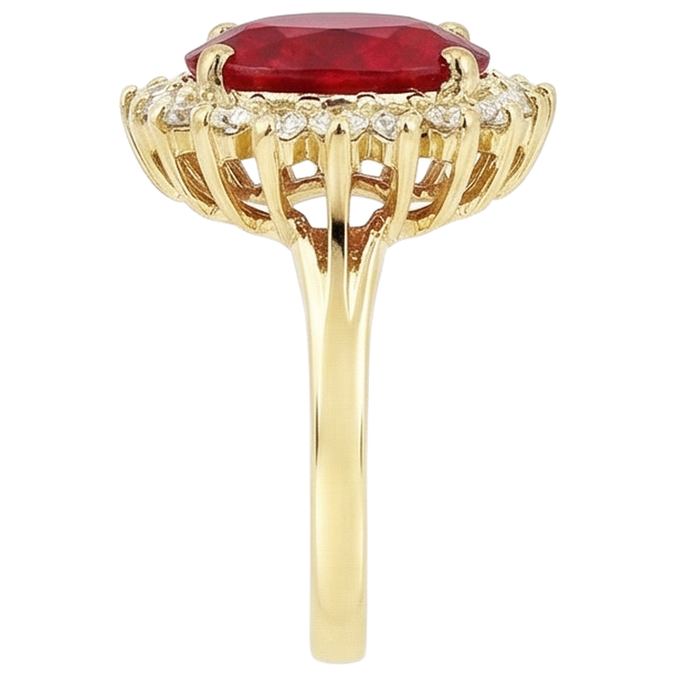 5.75 Carats Bague Rubis Rouge Et Diamants Or Jaune 14K