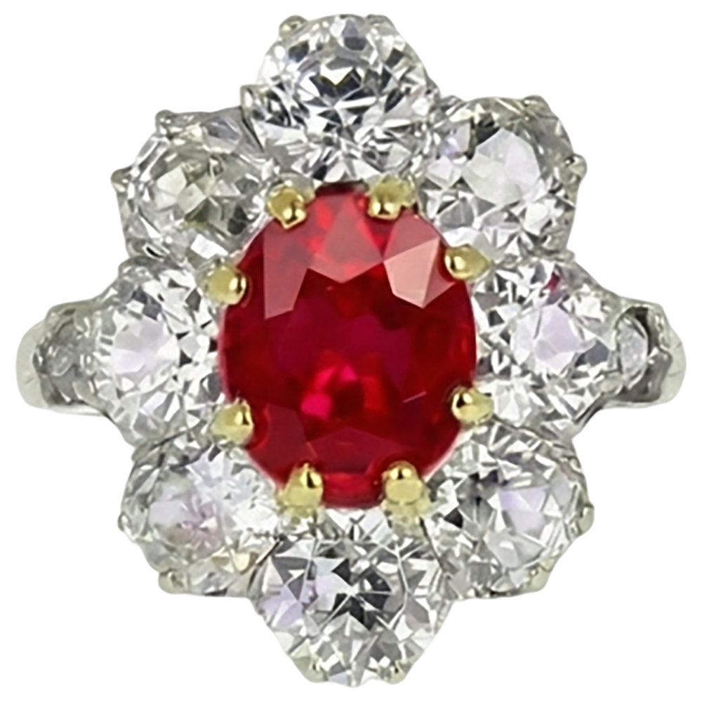 naturel oval rubis 5.75carats bague vue de face