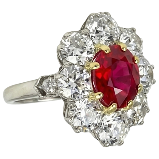 naturel oval rubis 5.75carats bague angle de côté