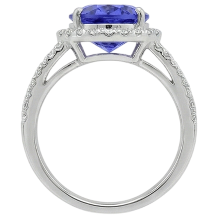 5.80 Carats Tanzanite Ovale & Diamant Naturels Extraits des Mines ( et non cultivés en laboratoire ) Rond Bague Fantaisie Or Blanc 14K