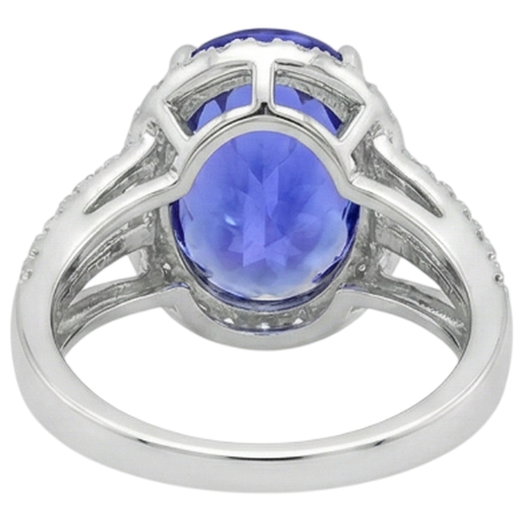 5.80 Carats Tanzanite Ovale & Diamant Naturels Extraits des Mines ( et non cultivés en laboratoire ) Rond Bague Fantaisie Or Blanc 14K
