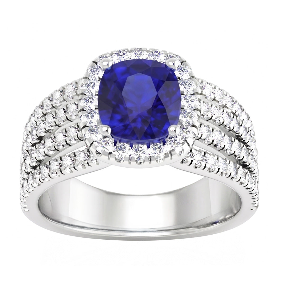 5.80 Ct Prong Ceylan Bleu Saphir Diamants Naturels Extraits des Mines ( et non cultivés en laboratoire ) Bague Fantaisie Or Blanc 14K