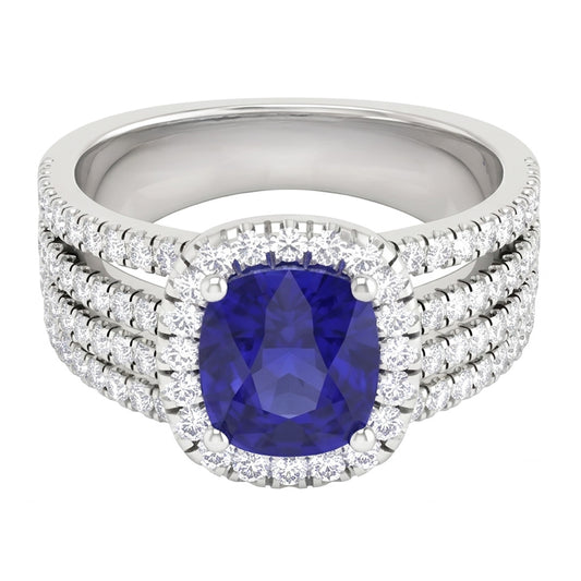5.80 Ct Prong Ceylan Bleu Saphir Diamants Naturels Extraits des Mines ( et non cultivés en laboratoire ) Bague Fantaisie Or Blanc 14K
