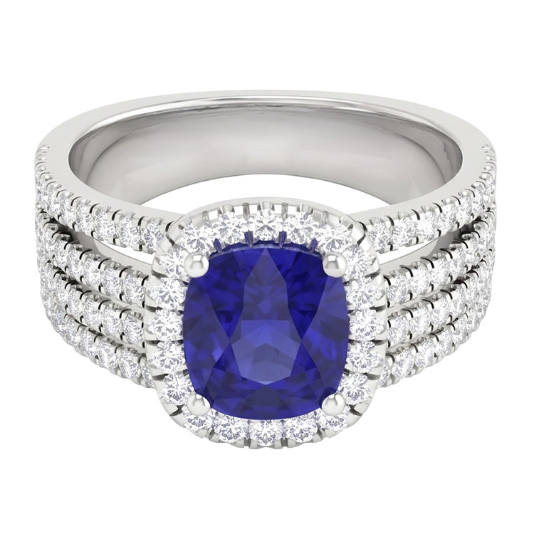 5.80 Ct Prong Ceylan Bleu Saphir Diamants Naturels Extraits des Mines ( et non cultivés en laboratoire ) Bague Fantaisie Or Blanc 14K