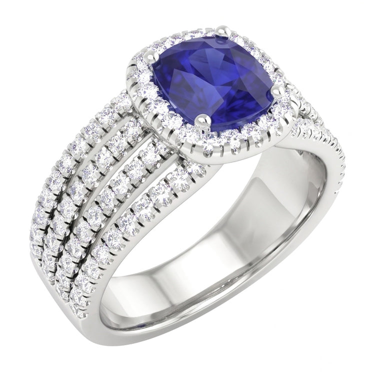 5.80 Ct Prong Ceylan Bleu Saphir Diamants Naturels Extraits des Mines ( et non cultivés en laboratoire ) Bague Fantaisie Or Blanc 14K