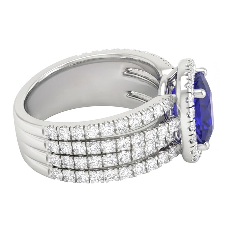 5.80 Ct Prong Ceylan Bleu Saphir Diamants Naturels Extraits des Mines ( et non cultivés en laboratoire ) Bague Fantaisie Or Blanc 14K