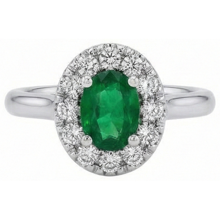 5.90 carats alliance émeraude Vert et diamants or blanc 14K