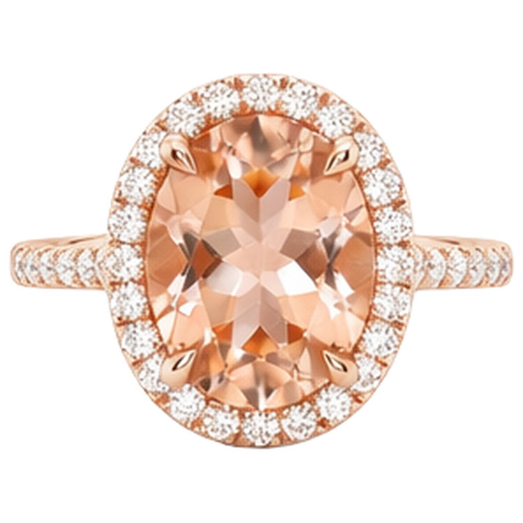 5.95 Carats Morganite Et Diamants Naturels Extraits des Mines ( et non cultivés en laboratoire ) Alliance Or Rose 14K