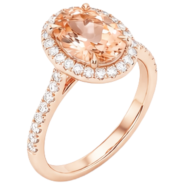 5.95 Carats Morganite Et Diamants Naturels Extraits des Mines ( et non cultivés en laboratoire ) Alliance Or Rose 14K