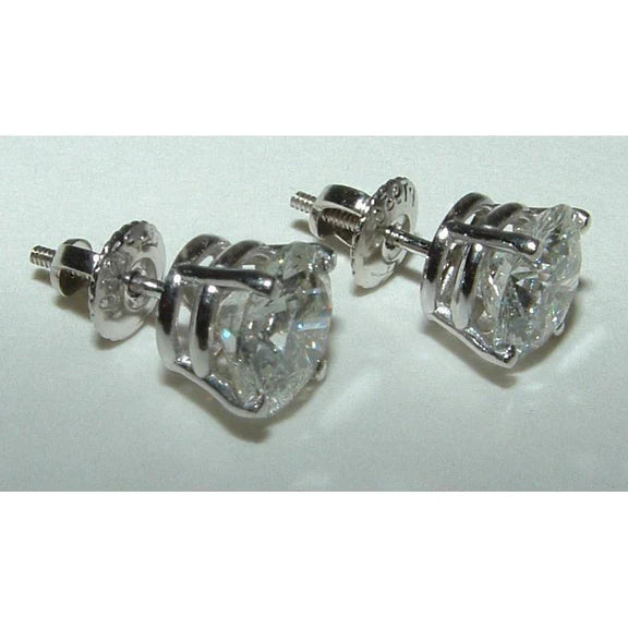5 Carats Boucles d'Oreilles Rondes Réel Diamant Brillant Or Blanc 14K