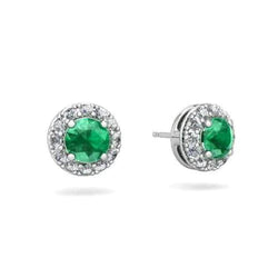 5 Carats Emeraude Vert Avec Diamants Boucles D'oreilles Halo Or Blanc 14K