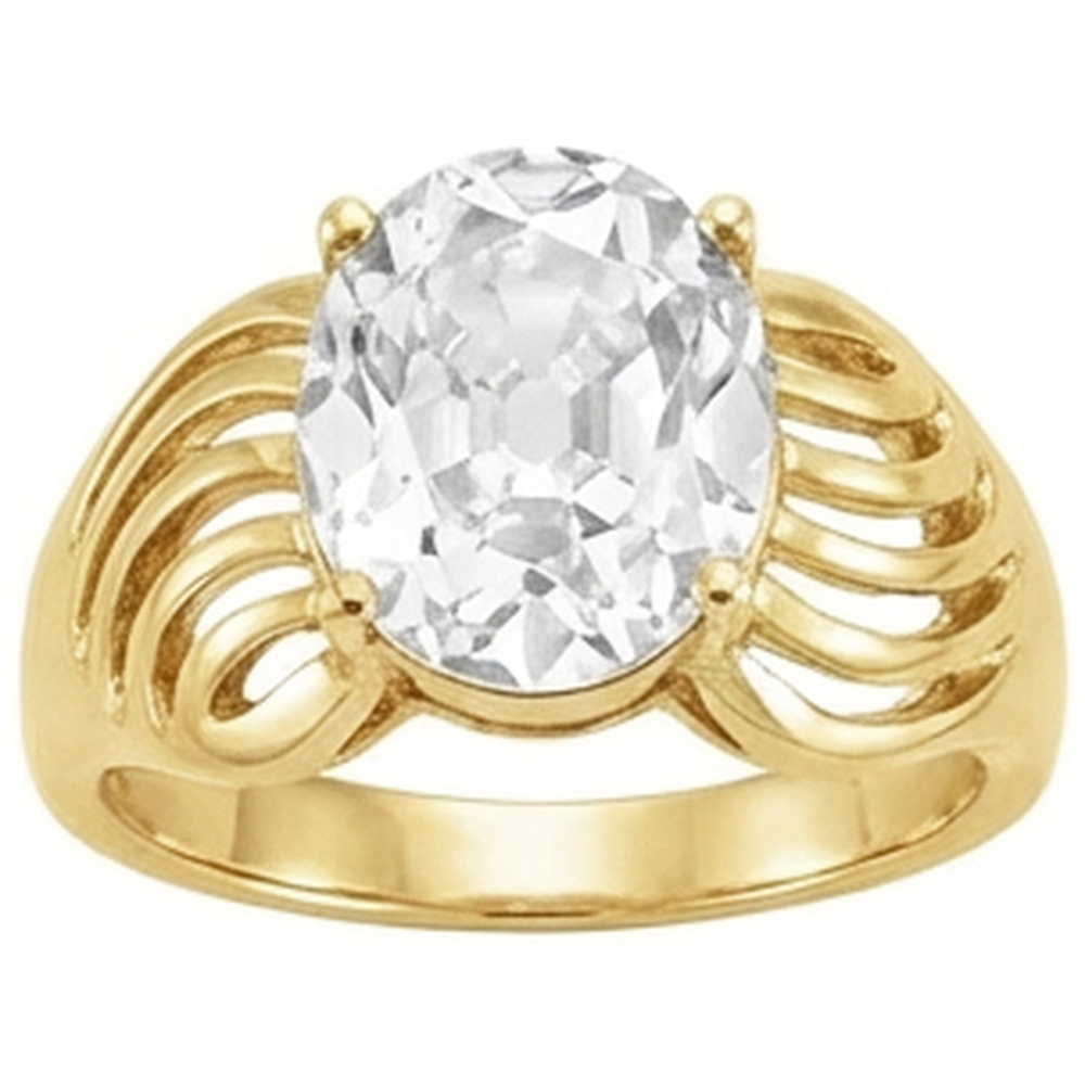 Brillant Taille Old Mine Bague Solitaire en Or Jaune 14 Carats – vue de face