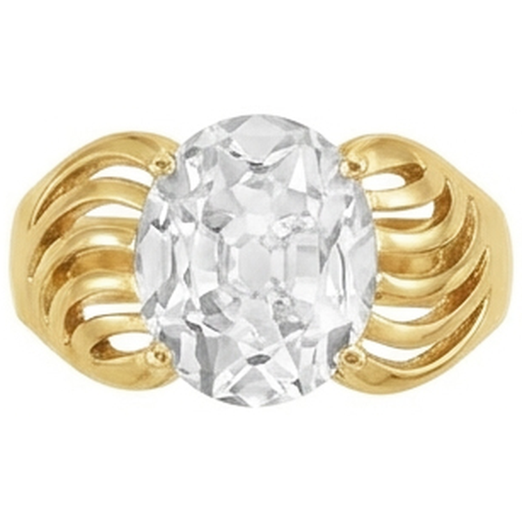 Brillant Taille Old Mine Bague Solitaire en Or Jaune 14 Carats – vue d'angle