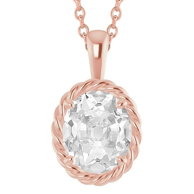 5 Carats Réel Solitaire Diamant Slide Pendentif Ovale Vieux mineur Avec Chaîne