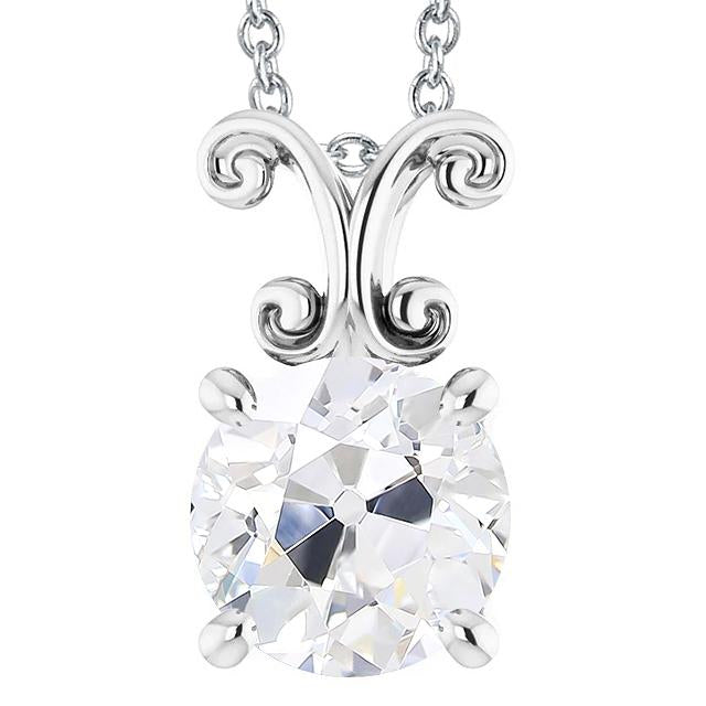 5 Carats Solitaire Rond Pendentif Réel Diamant Taille Ancienne Diapositive Or Blanc 14K