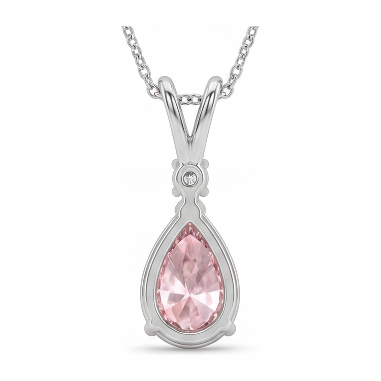 Collier Pendentif Solitaire Diamant Rose de Laboratoire 5 Carats Taille Poire à Bélière Fendue en Or Blanc 14 Carats