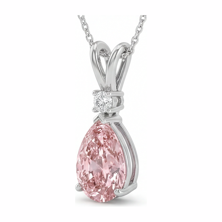 Collier Pendentif Solitaire Diamant Rose de Laboratoire 5 Carats Taille Poire à Bélière Fendue en Or Blanc 14 Carats