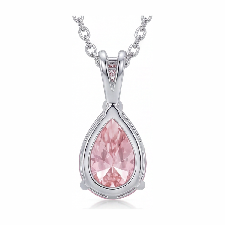 Collier Pendentif Solitaire Diamant Rose de Laboratoire 5 Carats Poire Pavé Or Blanc 14 Carats